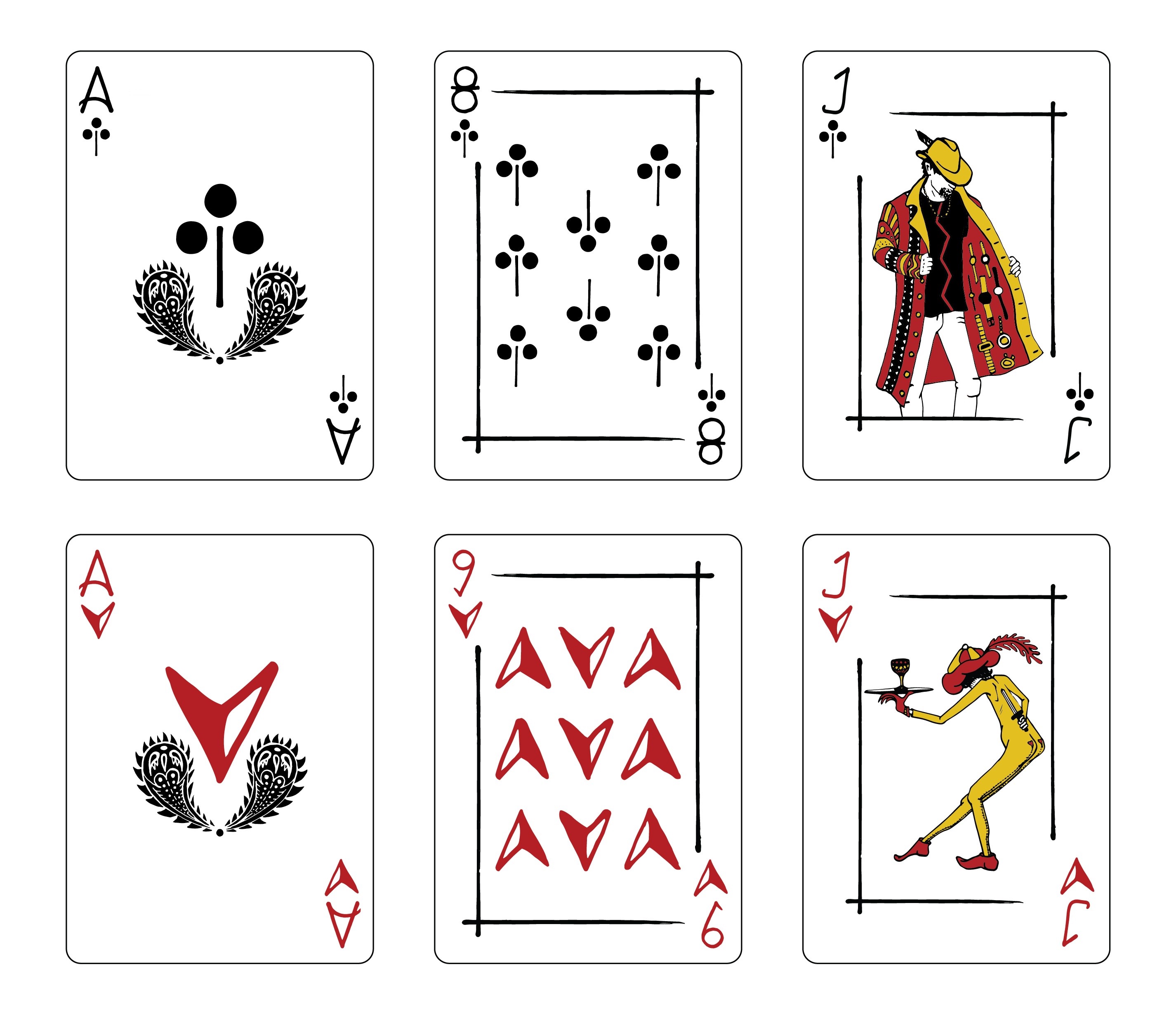 Sample illustrations for an original deck of cards, personal project, 2021