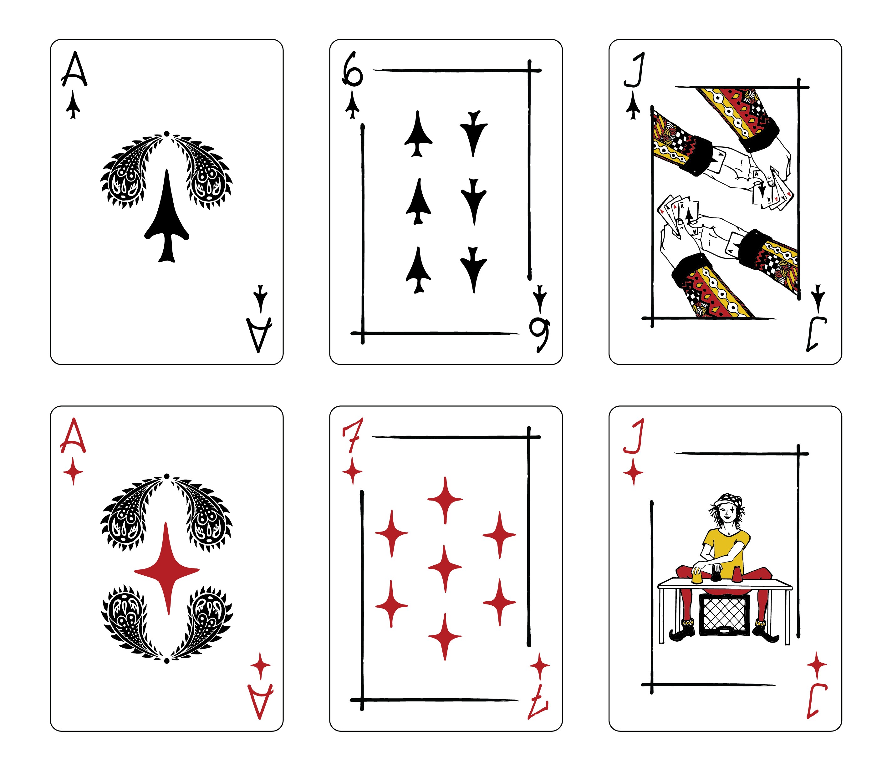 Sample illustrations for an original deck of cards, personal project, 2021