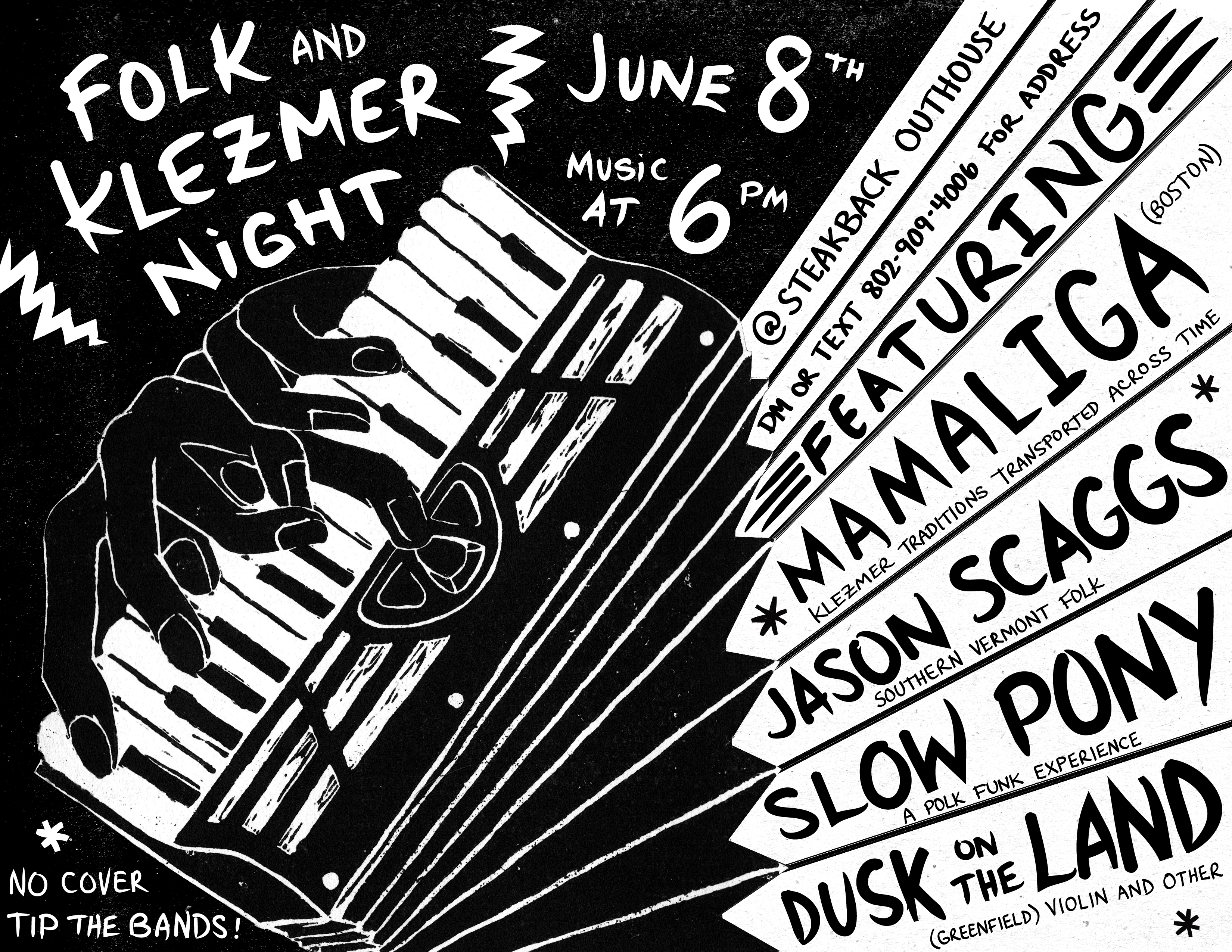 Show poster incorporating an original linocut print, 2023