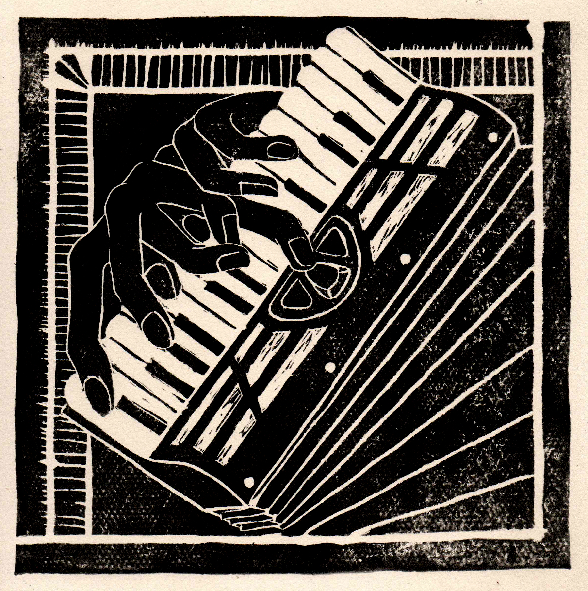 Accordion Player | Linocut print, 2021