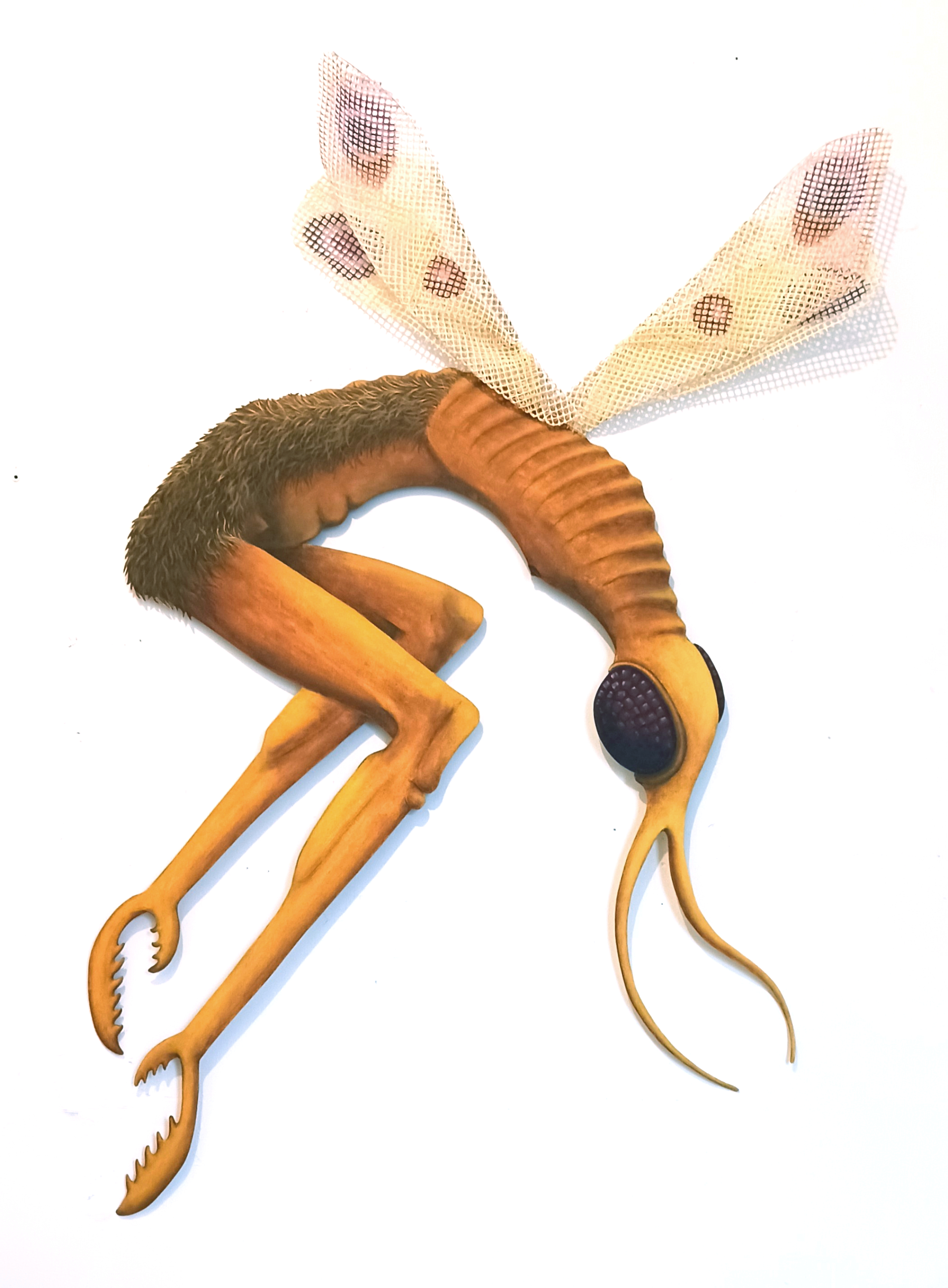 Flying Beast | 64” x 40”, acrylic painting on unstretched canvas mounted to board, 2024. <br>  based on the <em>Spotted Lepidome</em>  beast in GennaRose Nethercott's book <em> 50 Beasts to Break Your Heart</em> 