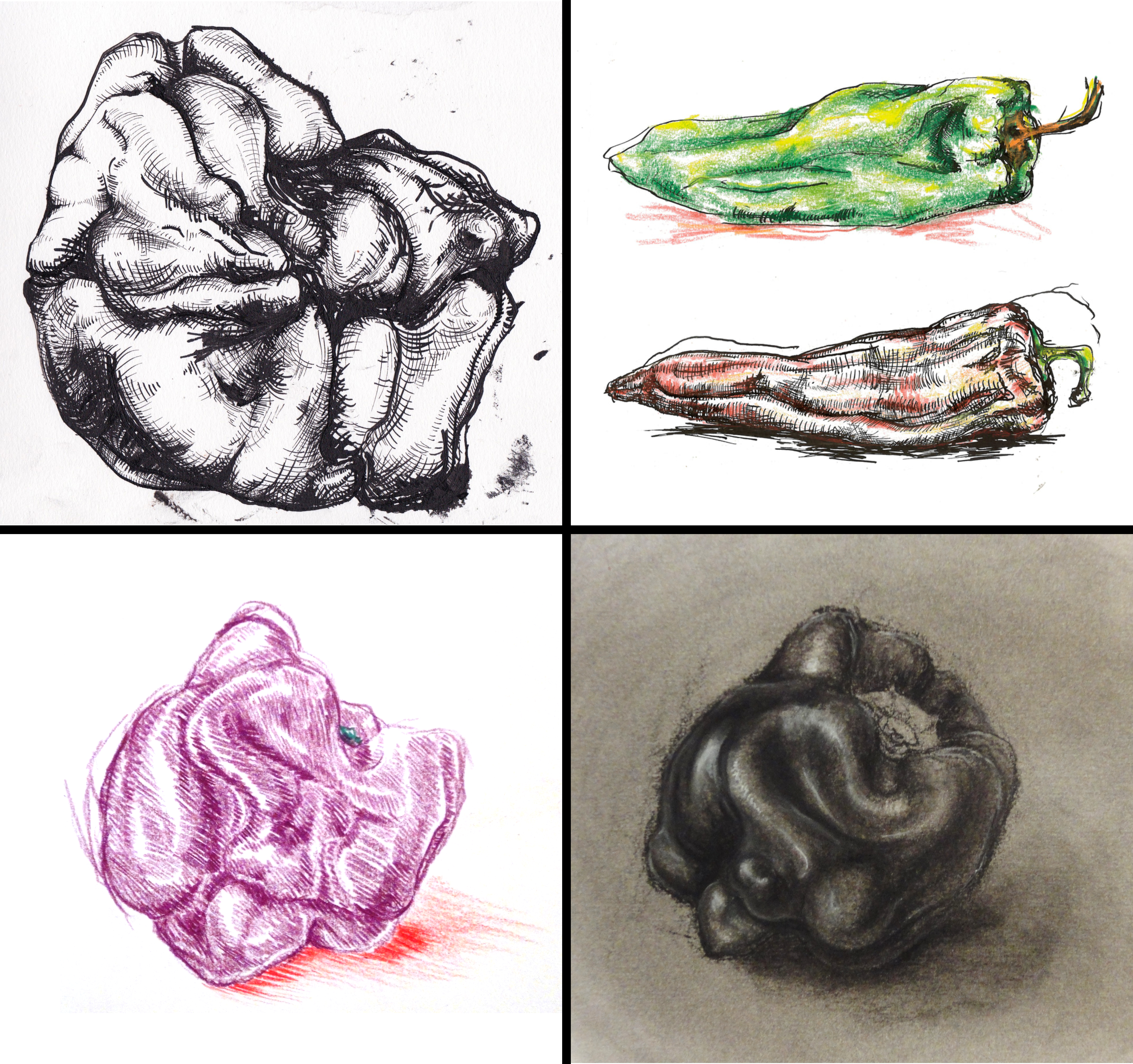 Drawing exercises | Ink, pen, colored pencil, charcoal, 2016-2022