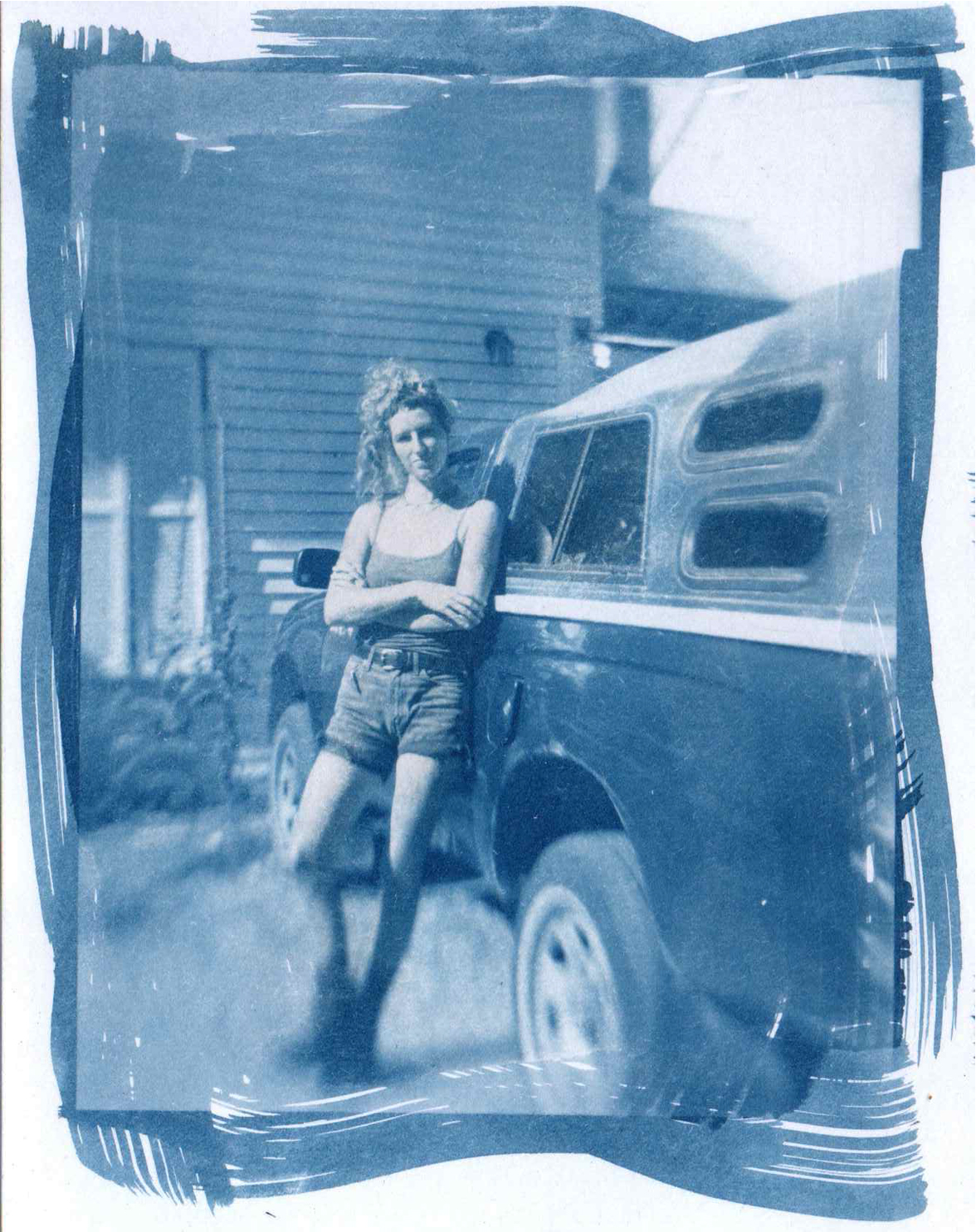Audj | 4x5”, Cyanotype (from film negative shot in cardboard 4x5 camera with magnifying glass lens), 2022