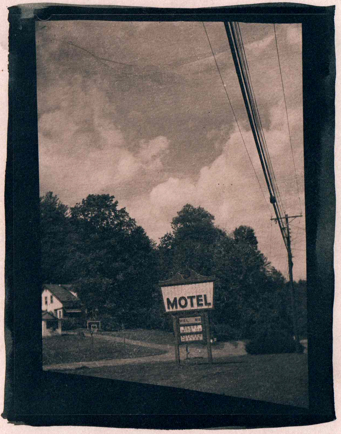 Sleep With Us | 4x5”, Tea toned cyanotype (from film negative shot in frankenstein 4x5 camera with magnifying glass lens), 2022